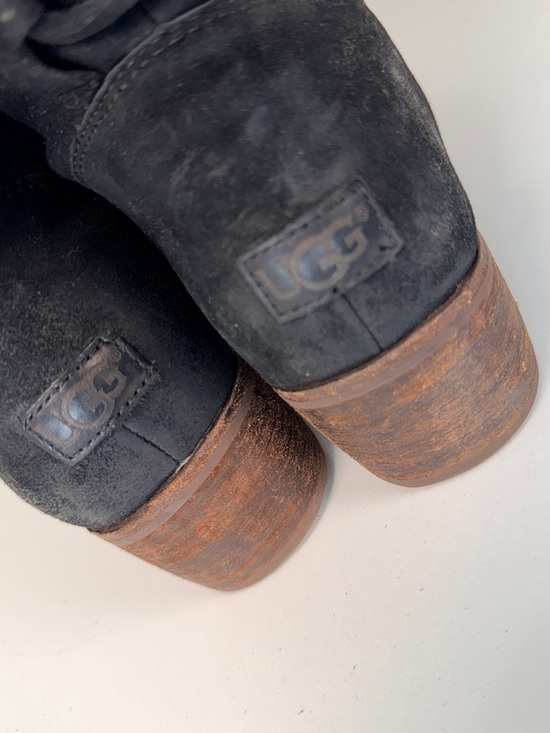 UGG Australia Black Leather Lace Back Mid Calf Boots Womens 8.5 Cozy Warm - Picture 11 of 15